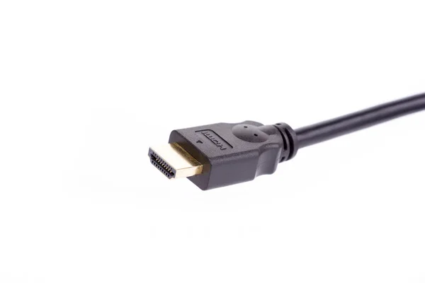 Close Black Hdmi Cable Pure White Background — Stock Photo, Image