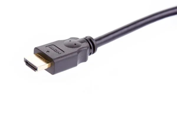 Close Van Een Zwarte Hdmi Kabel Met Zuivere Witte Achtergrond — Stockfoto