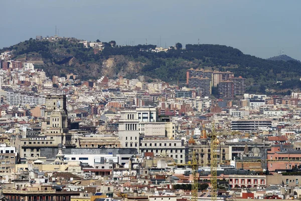 Vista Sulla Città Barcellona Catalogna Spagna Montjuic Con Foschia Calore — Foto Stock