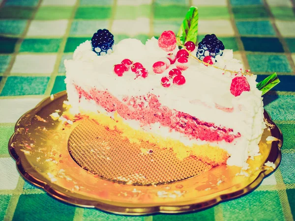 Винтажные Ретро Выглядит Пирог Торт Фруктами Мороженым — стоковое фото