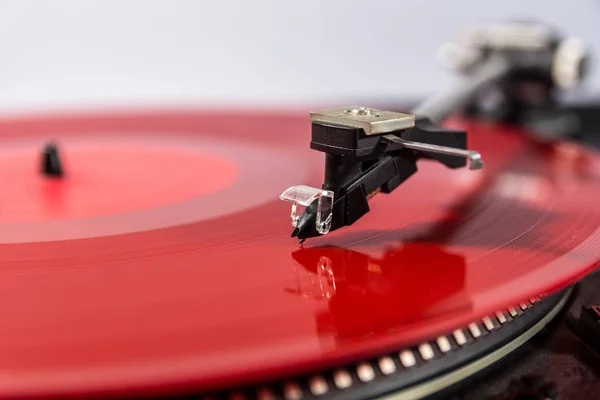 Tocadiscos Vinilo Vintage Sobre Una Mesa Madera —  Fotos de Stock