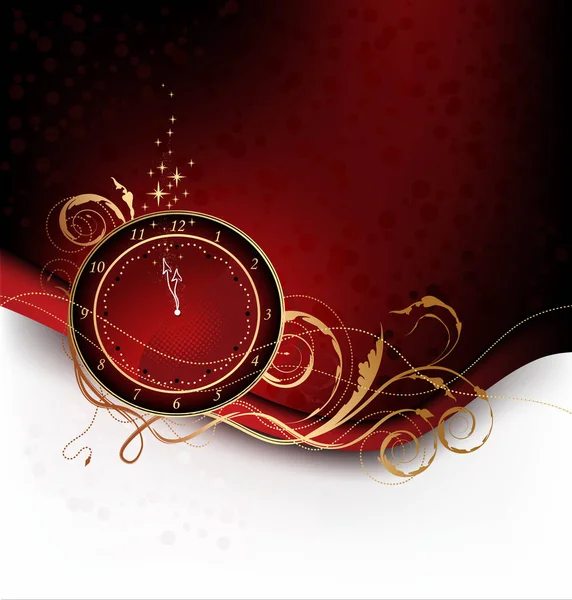 Fondo Rojo Navidad Con Dulces Estrellas Reloj — Foto de Stock