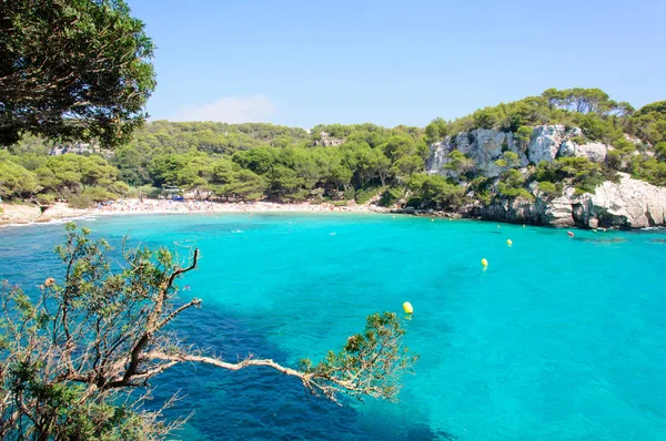 Cala Macarella Öböl Kristálytiszta Azúrvízzel Menorca Sziget Baleár Szigetek Spanyolország — Stock Fotó