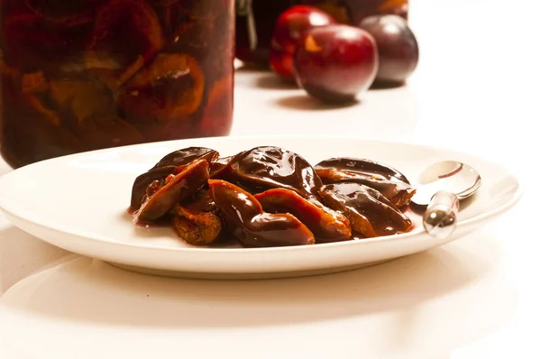 Cooked Fresh Plums Cinnamon — Stock Photo, Image