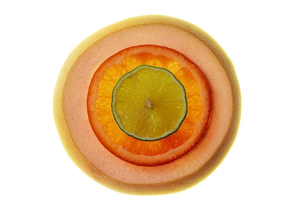 Soyutlanmış Zeytinyağı Portakal Limon Dilimleri Pizza Gibi Sıralanmış — Stok fotoğraf