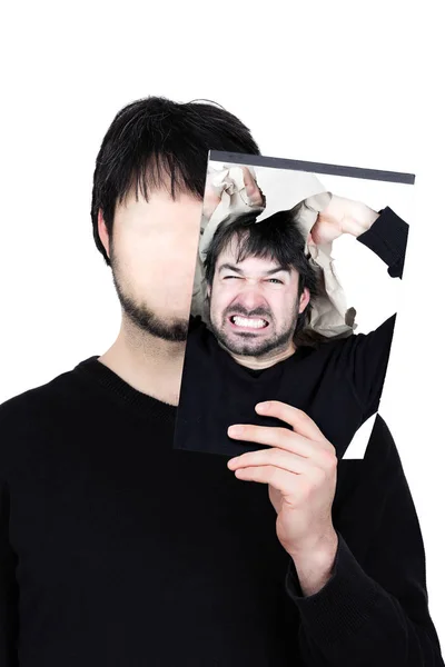 Symbolic Image Man Holding His Face Showing Changes According Mood — Stock Photo, Image