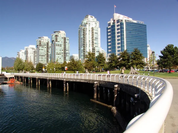 Korlát Vancouver Móló Híd Híd Acél Korlát Víz Folyó — Stock Fotó