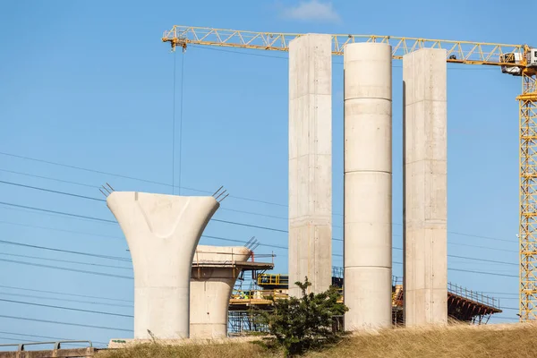 New Highway Improvements Construction Concrete Columns New Inter Section Junction — Stock Photo, Image