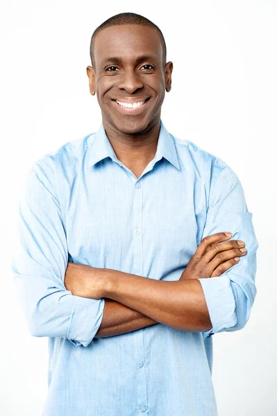 Young Man Looking Camera Arms Crossed — Stock Photo, Image