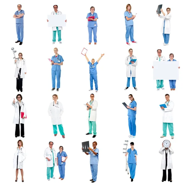 Collage Van Medische Specialisten Witte Achtergrond — Stockfoto