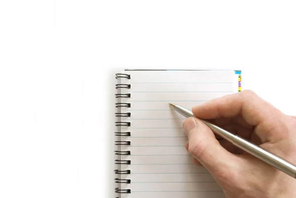 Крупним Планом Чоловіча Рука Ручкою Готовою Написання — стокове фото