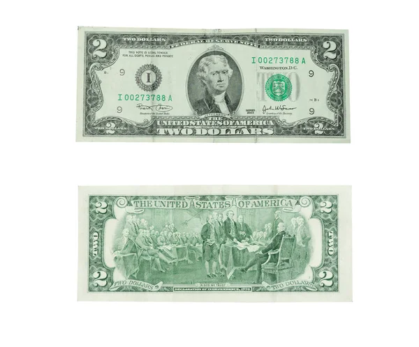 Two Dollars White Background — Stock Photo, Image