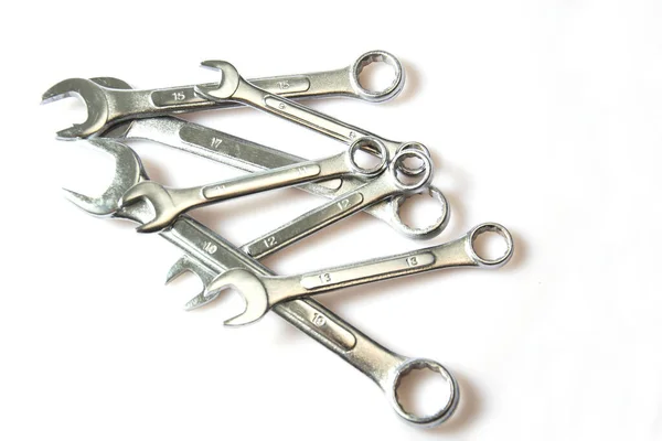 Set Wrenches Isolated White Background Stock Picture