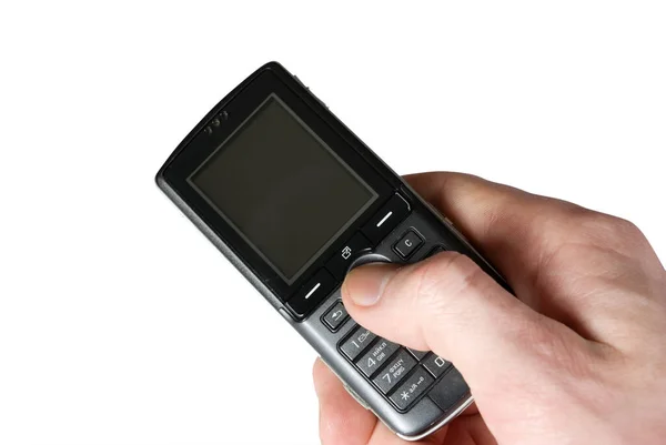 Держа Руках Мобильный Телефон Поддержки Лицензионные Стоковые Фото