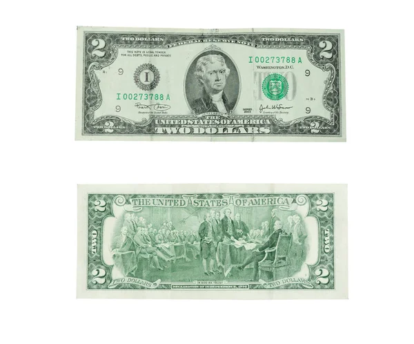 Dois Dólares Fundo Branco — Fotografia de Stock