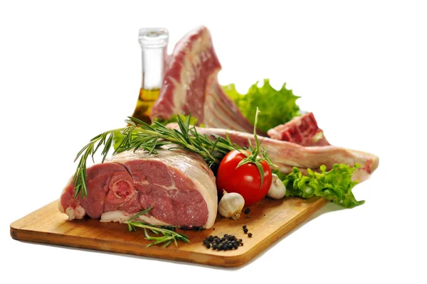 Raw Lamb Meat Vegetables Isolated White Background — Stock Photo, Image