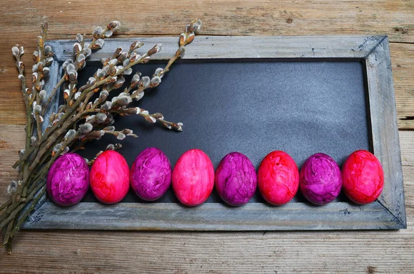 Colorful Easter Eggs Wood Background — Stock Photo, Image