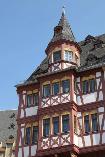 Historiska Korsvirkeshus Den Historiska Stadskärnan Frankfurt Main — Stockfoto