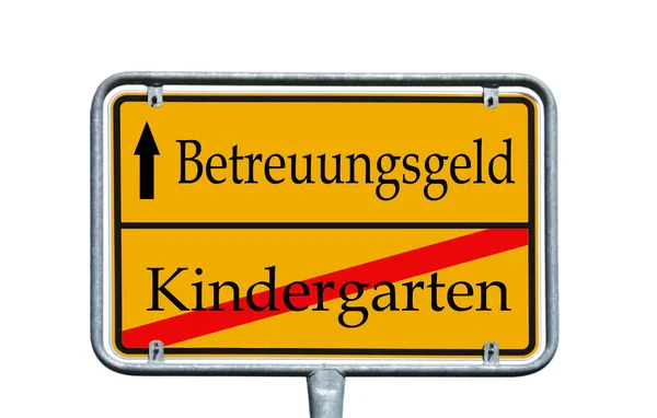 Schild Mit Den Worten Betreuungsgeld Und Kinderkrippe — Stockfoto