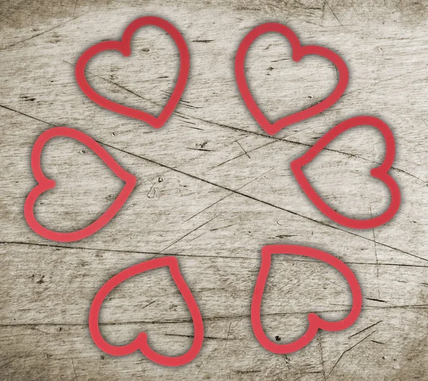 Красные Декоративные Сердца Деревянном Фоне — стоковое фото