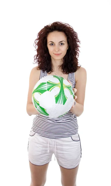 Mujer Con Una Pelota Fútbol — Foto de Stock