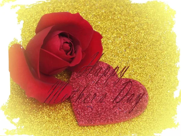 Красная Роза Золотой Лентой — стоковое фото