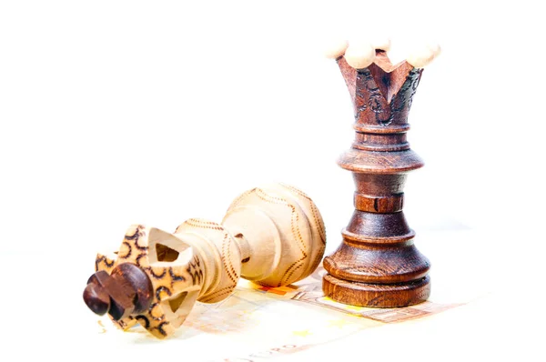 Chess Piece Lies Stands Fifty Euro Notes — Stock Photo, Image