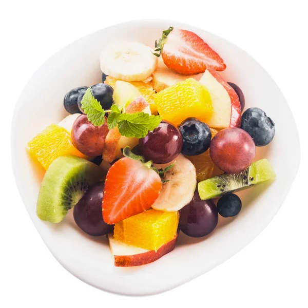 Närbild Ovanifrån Färsk Tropisk Fruktsallad Skål Med Tärnad Kiwifrukt Äpple — Stockfoto