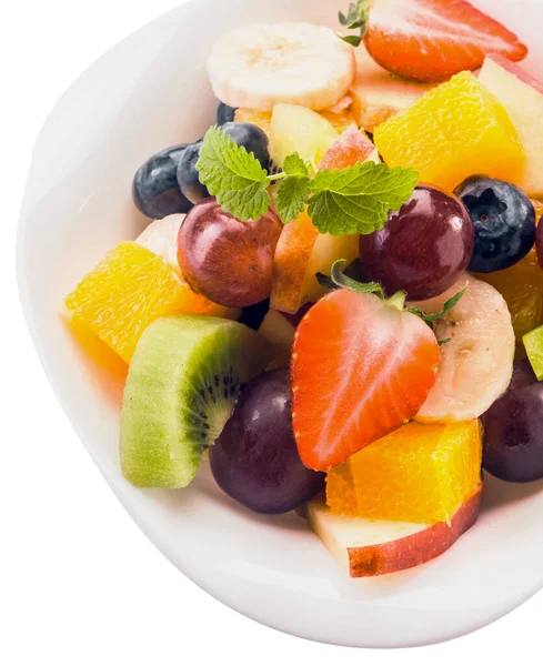Friska Dessert Färsk Tropisk Fruktsallad Med Färgglada Bär Kiwifrukt Banan — Stockfoto