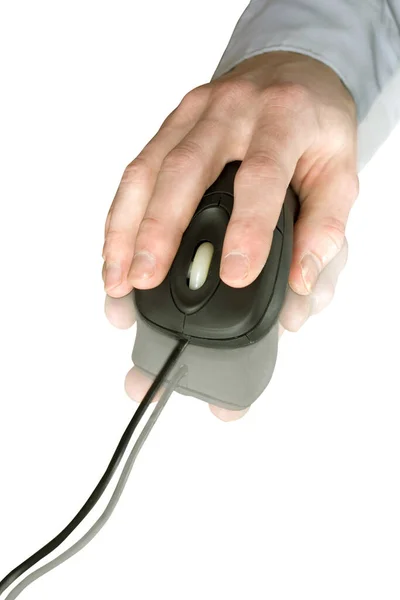 Schwarze Computermaus Und Hand — Stockfoto