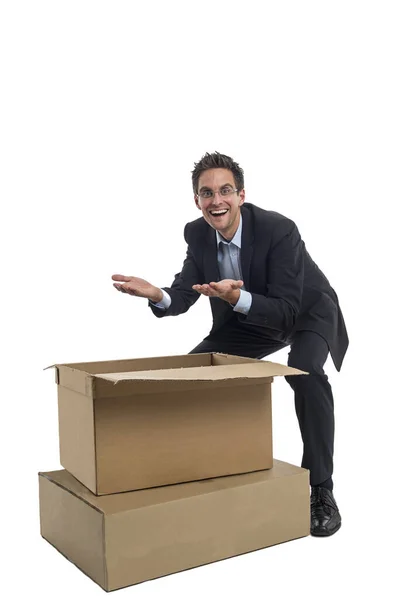 Businessman Front Box — Stock Photo, Image