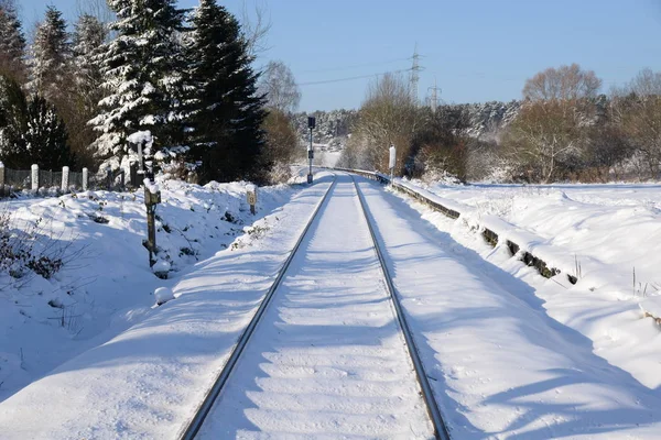Nieve Invierno Frío Invernal Nevado Línea Ferroviaria Ferrocarril Ferrocarril Ferrocarril — Foto de Stock