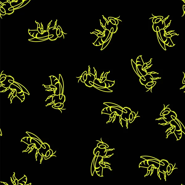 Yellow Bee Seamless Pattern Isolated Black Background — Stock Photo, Image