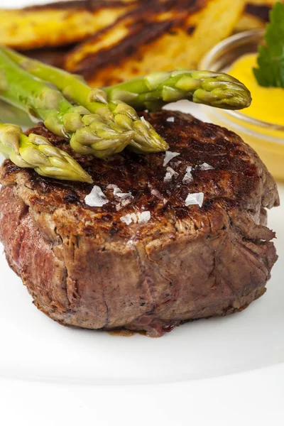 Beef Steak Asparagus Potatoes — Stock Photo, Image