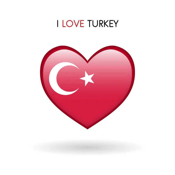 Hou Van Turkije Symbool Vlag Hart Glanzend Pictogram Een Witte — Stockfoto