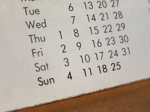 Detalhe Uma Página Calendário Com Datas — Fotografia de Stock