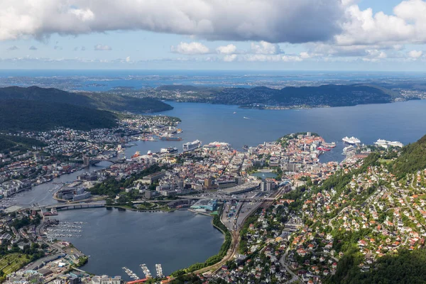 Vista Bergen Mount Floyen Noruega — Fotografia de Stock