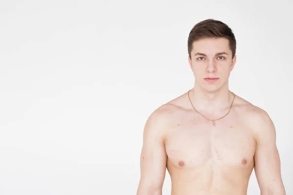 Studioporträt Junge Sexy Männer Bodybuilder Athlet Mit Nacktem Oberkörper Steht — Stockfoto