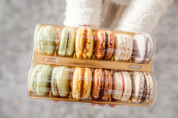Bunte Kuchen Französisch Macarons Handgemachte Mandelplätzchen Leckeres Leckeres Essen — Stockfoto