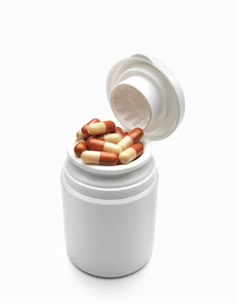 Πλήρες Μπουκάλι Χάπια Λευκό Φόντο Διαδρομή Αποκοπής — Φωτογραφία Αρχείου