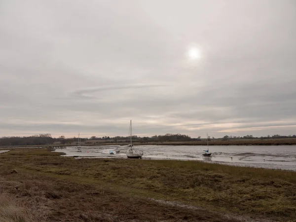 Höst Vinter Mörk Molnigt Mulet Hamn Scen Flodmynning — Stockfoto