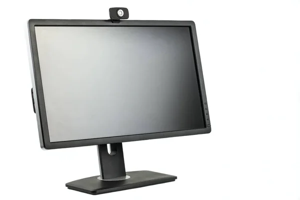 白色背景下的数字黑色计算机监控屏幕和Hd网络摄像头 — 图库照片