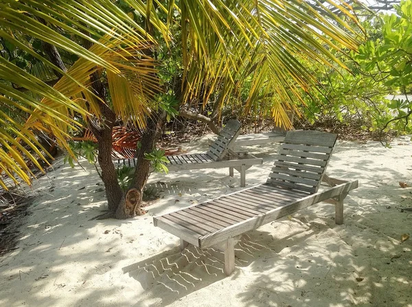 Deck Chairs Tropical Beach Maldives — Stock Photo, Image