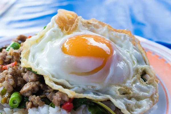 Lado Ensolarado Para Cima Ovo Frito Carne Porco Salgada Com — Fotografia de Stock