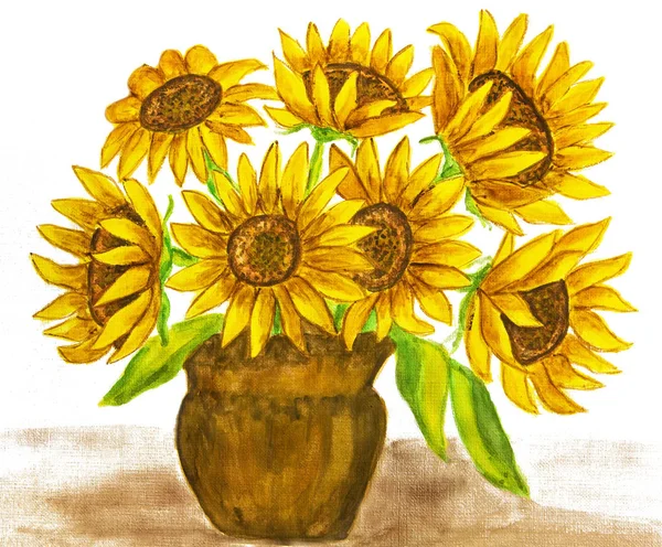 Hand Painted Picture Watercolours Bouquet Sunflowers Size Original — Stock Photo, Image