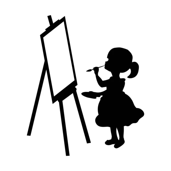 Silhouette Girl Artist Malt Auf Leinwand Vektorillustration — Stockfoto