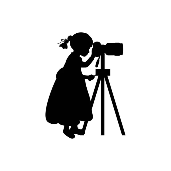 Siluet Kız Fotoğrafçı Seyir Kamera Vektör Çizim — Stok fotoğraf