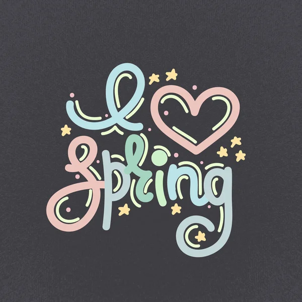 Szeretem Tavaszi Aranyos Kreatív Kézzel Rajzolt Betűkkel Szabadkézi Stílus Firka — Stock Fotó