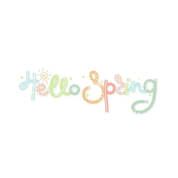 Hello Spring Colorful Creative Hand Drawn Lettering Freehand Style Doodle — Stock Photo, Image