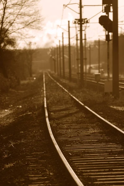 Järnvägsspår Dimman — Stockfoto